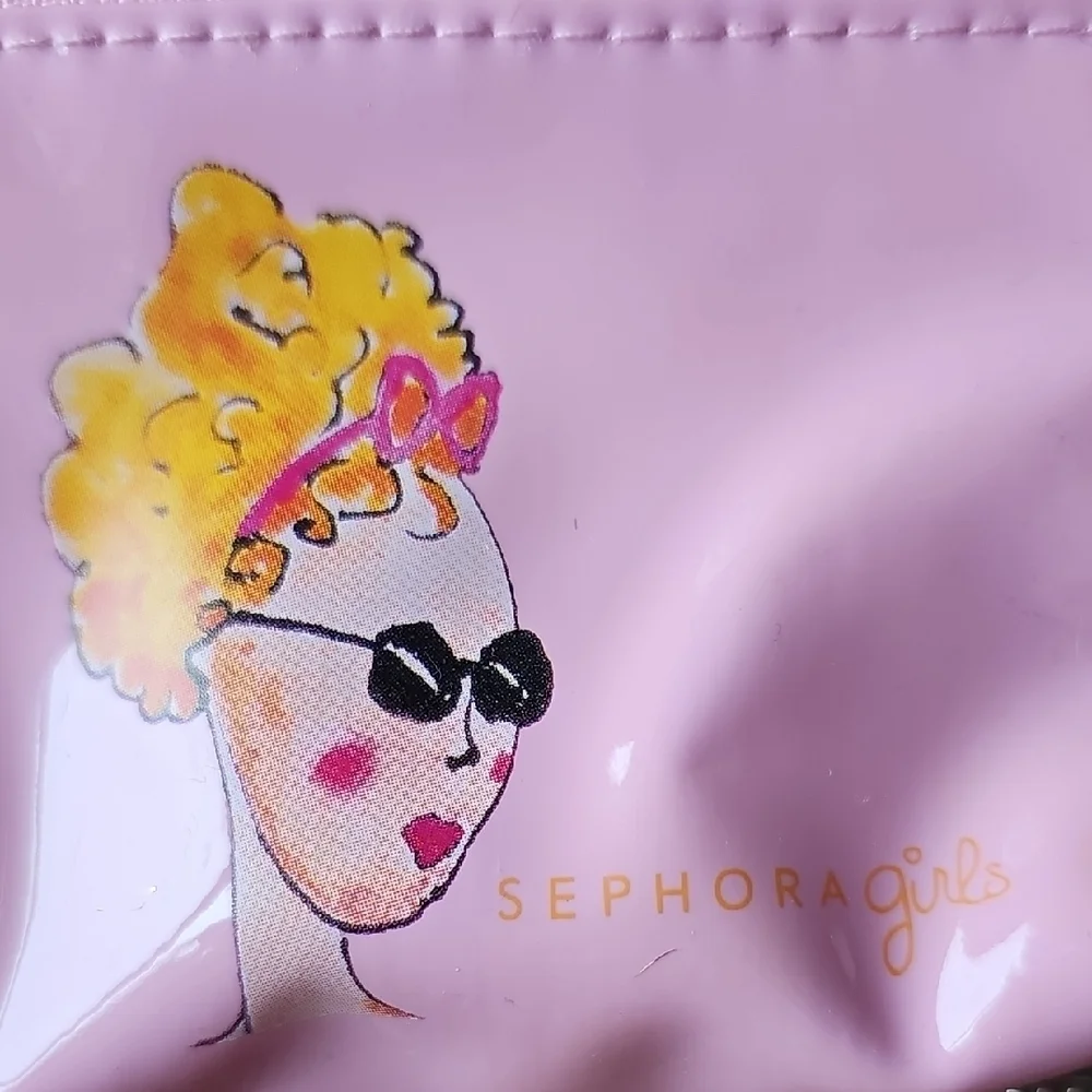 NWT Vintage Sephora Girls Pink Patten Leather Cosmetic / Coin Bag Super Cute